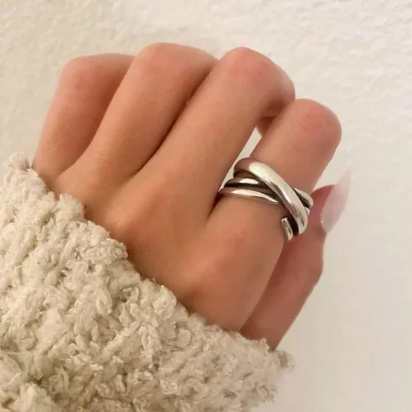 925 Sterling Silver Chunky Wrap Ring Minimalist Thick Bold Ring - Picture 3 of 7